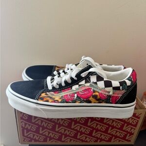 Vans Kids' Black and Floral Checkered Sneakers